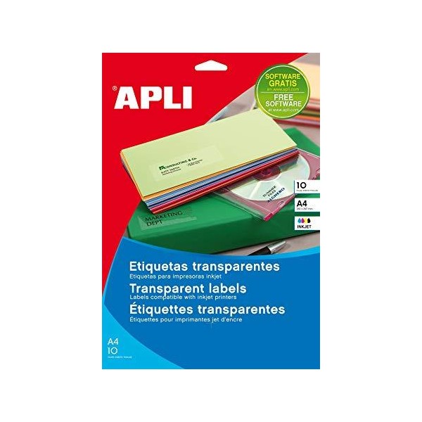 ETIQUETA TRANSPARENTE INK 210X297 10HJ APLI 10053