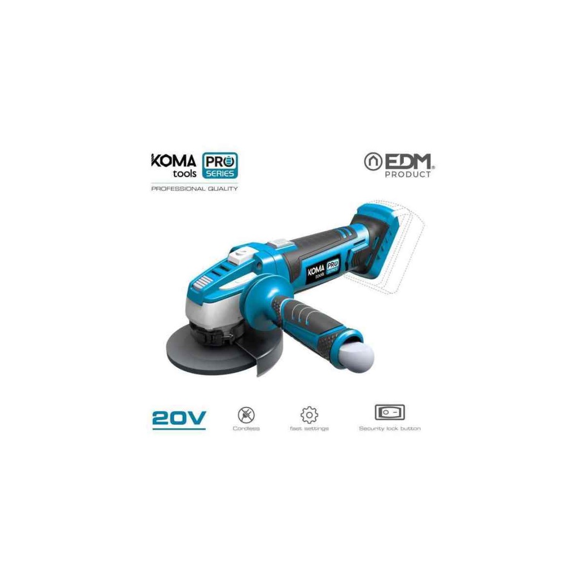 AMOLADORA BATERIA KOMA 20V SIN BATERIA Y CARGADOR