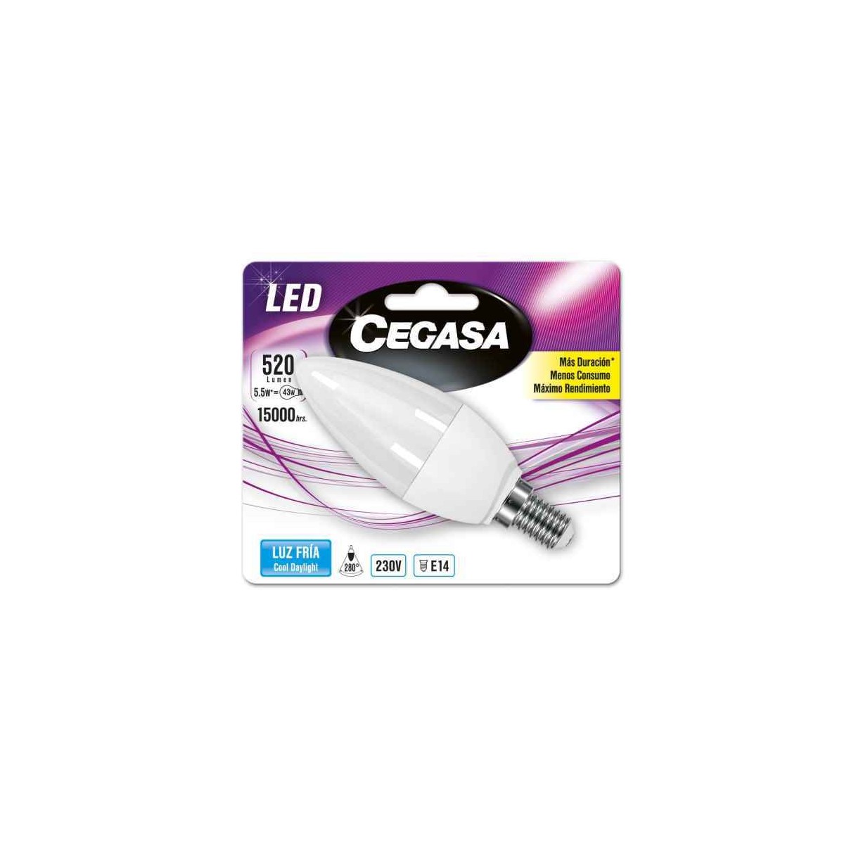 LAMPARA VELA LED 5W 6500K E14 470LM CEGASA