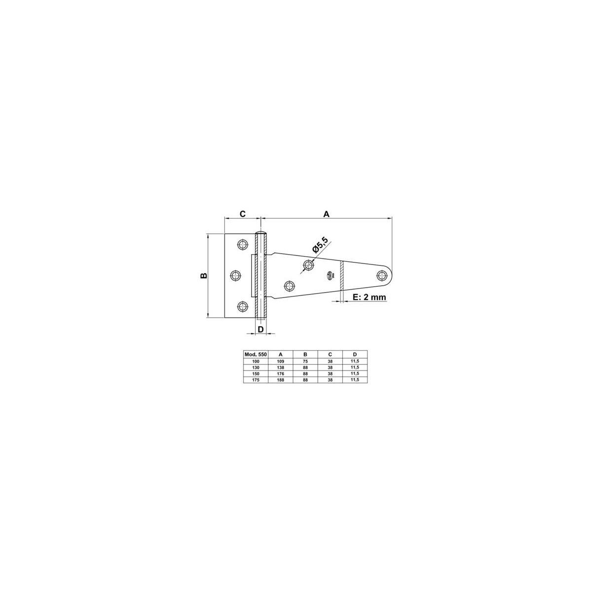 BISAGRA FORMA T  100MM MOD 550