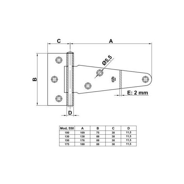 BISAGRA FORMA T  150MM MOD 550